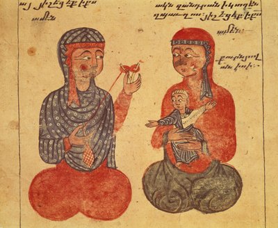 The Sister of Ovanes and her Follower Spinning Wool, from a Gospel by Guirages